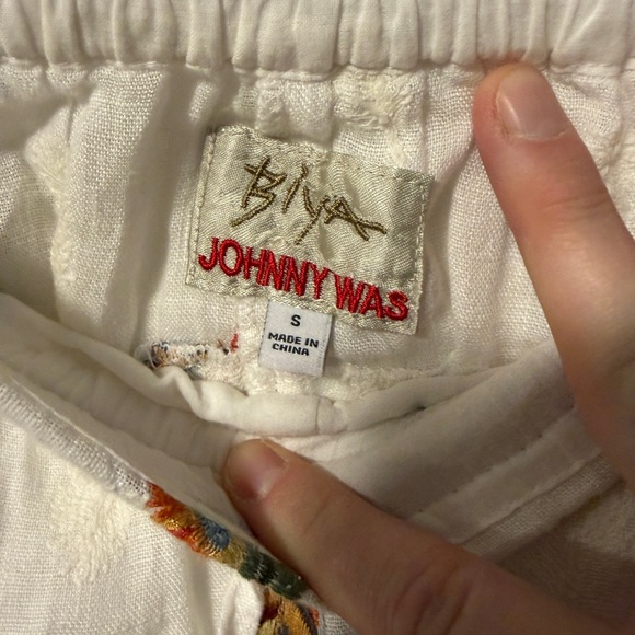 Johnny Was Multicolor Feather Print Cargo Pants 100% linen - Picture 2 of 4